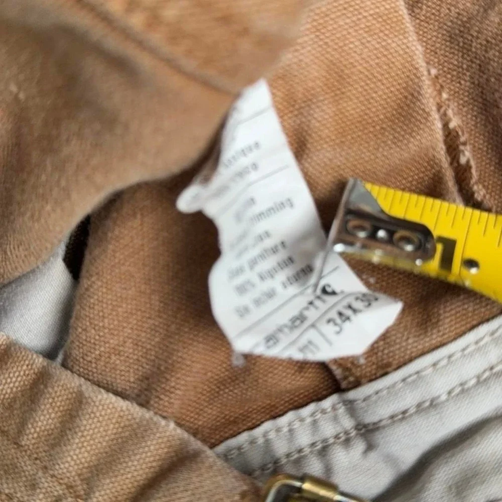 Vintage Carhartt Overalls Faded Distressed Dungarees 34/30 Tan Duck Double Knee - Picture 7 of 7